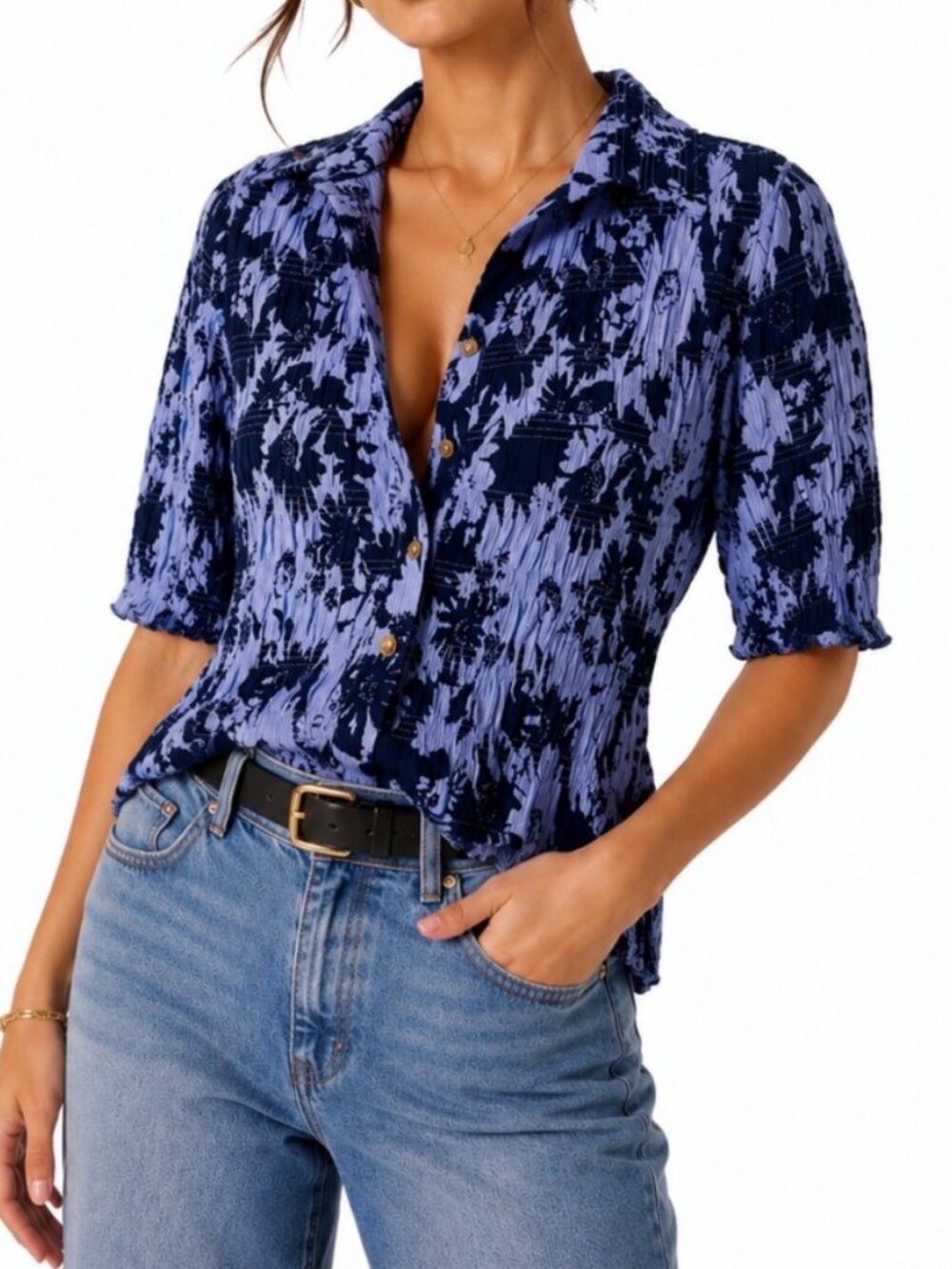 Maeve Ruched Button Down Shirt